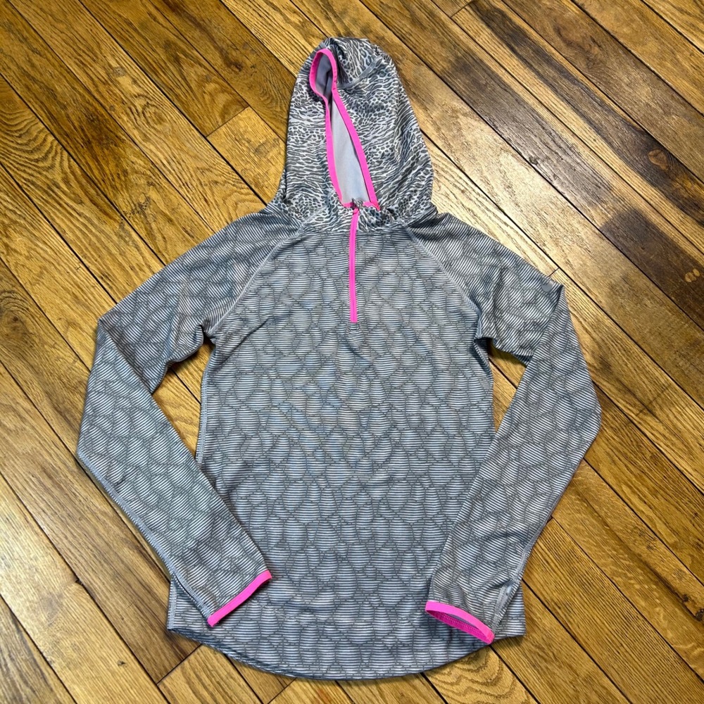 Nike Pro Dri FIT Quarter Zip Hoodie Girls XL Gray Pink Athletic Running Workout‎